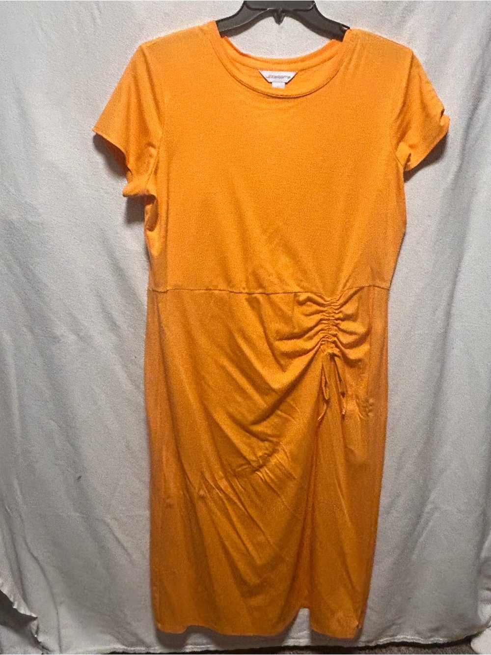 Liz Claiborne Bright Orange Short Sleeve Ruched Midi Dress
